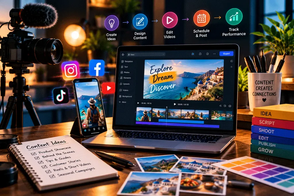 Social media content creation including creative design, videos and engaging posts
