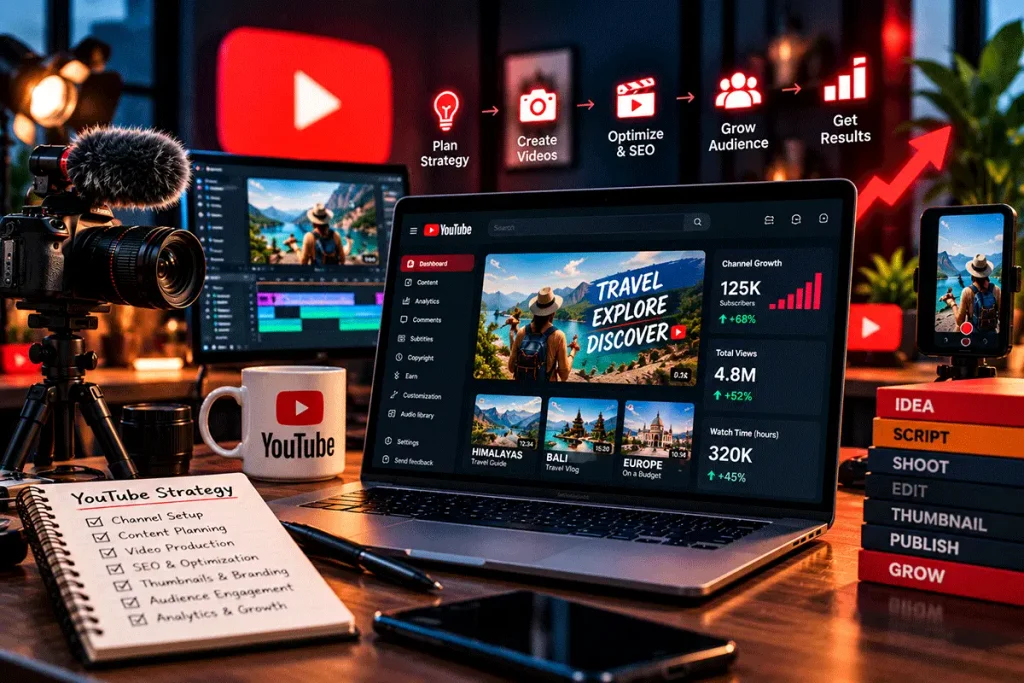 YouTube marketing strategy with video optimisation, audience growth and channel analytics
