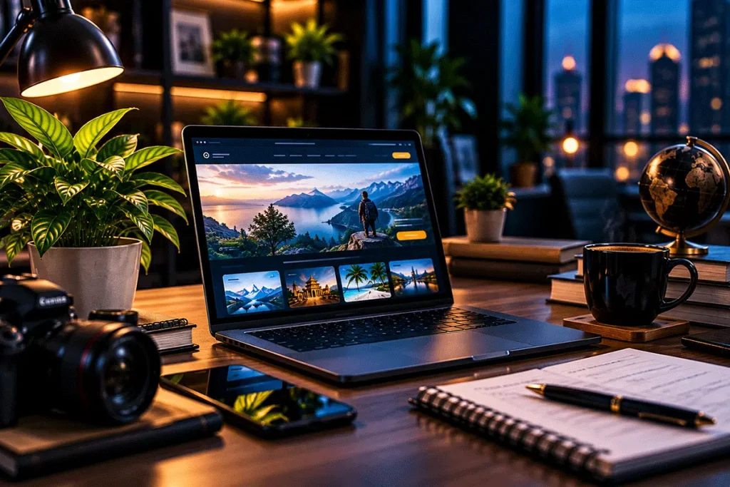 Professional business website displayed on a laptop in a modern workspace