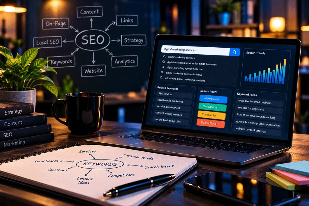 SEO keyword research and search intent analysis for small business marketing
