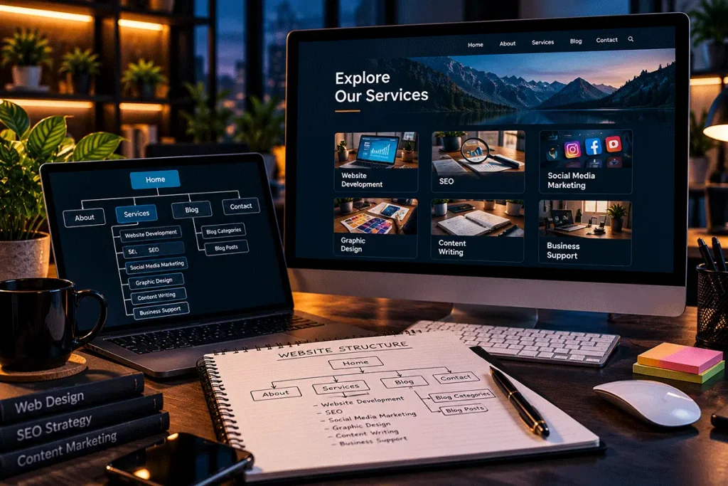 SEO-friendly website structure with organised service pages and clear navigation